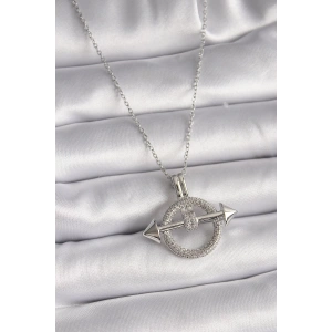 316L Çelik Gümüş Renk Zincir Zirkon Taşlı Halka Model Kadın Kolye