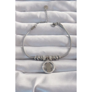 316L Çelik Gümüş Renk Zirkon Taş Aksesuarlı Fatma Ana Eli Bileklik