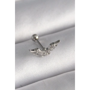 316L Çelik Gümüş Renk Zirkon Taş Detay Kanat Model Tragus Piercing