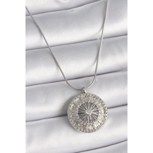 316L Çelik Gümüş Renk Zirkon Taşlı 12 Burç Madalyon Model Kadın Kolye