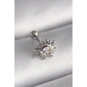 316L Çelik Gümüş Renk Zirkon Taşlı Güneş Tragus Piercing