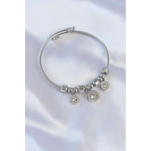 316L Çelik Gümüş Renk Zirkon Taşlı Model Charm Bileklik