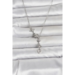 316L Çelik Gümüş Renk Zirkon Taşlı Y Kadın Kolye