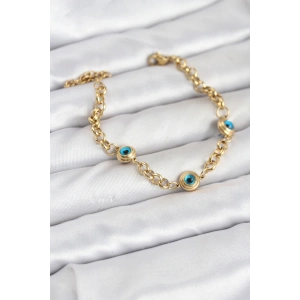 316L Çelik Nazar Model Gold Renk Kadın Bileklik