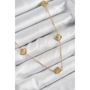 316L Çelik Yonca Model Gold Renk Kadın Kolye