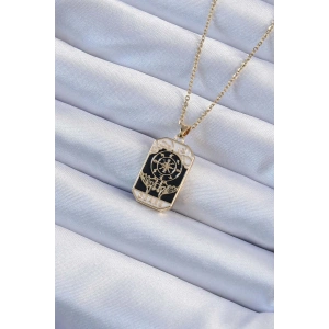 316L Çelik Zincir Altın Renk İşlemeli Siyah Mineli Tarot Kolye