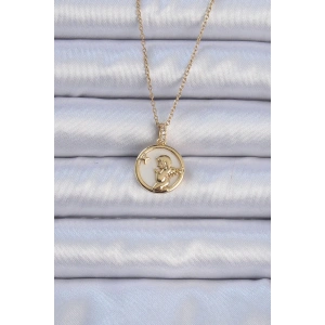 316L Çelik Zincir Altın Renk Zirkon Taşlı Mineli Melek Kolye