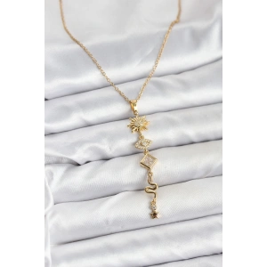 316L Çelik Zincir Gold Renk Güneş ve Enerji Model Kadın Y Kolye