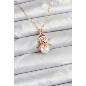 316L Çelik Zincir Gold Renk Kardan Adam Model Yılbaşı Temalı Kadın Kolye