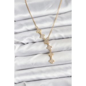 316L Çelik Zincir Gold Renk Yonca Model Kadın Kolye