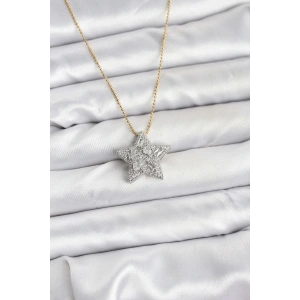 316L Çelik Zincir Gold Renk Zincirli Gümüş Yıldız Model Kadın Kolye
