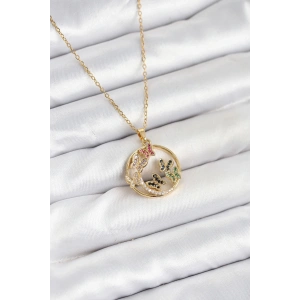 316L Çelik Zincir Gold Renk Zirkon Taşlı Kelebekli Kadın Kolye