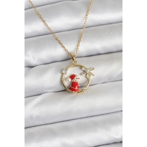 316L Çelik Zincir Gold Zirkon Taşlı Yılbaşı Tema Kadın Kolye