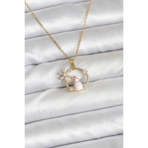 316L Çelik Zincir Gold Zirkon Taşlı Yılbaşı Temalı Kadın Kolye