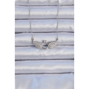 316L Çelik Zincir Gümüş Renk Kanatlı Tektaş Kolye