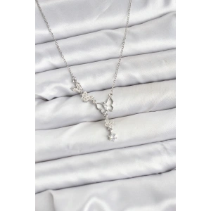 316L Çelik Zincir Gümüş Renk Kelebek Model Kadın Kolye