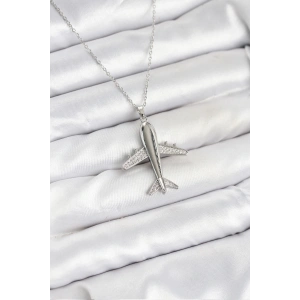 316L Çelik Zincir Gümüş Renk Uçak Model Kadın Kolye
