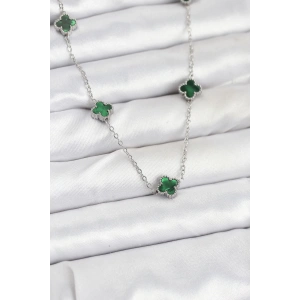 316L Çelik Zincir Gümüş Renk Yeşil Baby Boy Yonca Kadın Kolye
