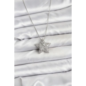 316L Çelik Zincir Gümüş Renk Zincirli Gümüş Yıldız Model Kadın Kolye