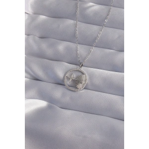 316L Çelik Zincir Gümüş Renk Zirkon Taşlı Yıldız Figürlü Oval Kolye