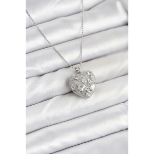 316L Çelik Zincir Gümüş Zirkon Taşlı Kalpli Kadın Kolye