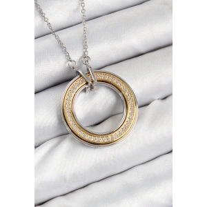 316L Çelik Zirkon Taşlı Dönen Daire Model Gold Ve Gümüş Renk Kadın Kolye
