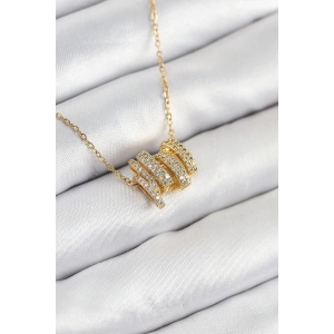 316L Çelik Zirkon Taşlı Sarmal Model Gold Renk Kadın Kolye