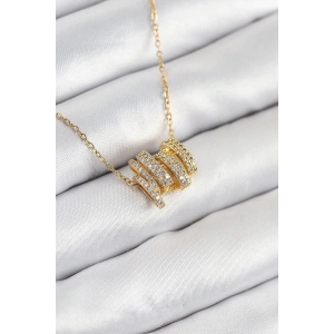316L Çelik Zirkon Taşlı Sarmal Model Gold Renk Kadın Kolye