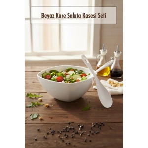 3,5 Lt Beyaz Akrilik Kare Salata ve Servis Kasesi Seti – 3 Parça