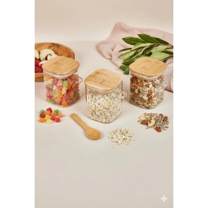 3’lü Kaşıklı Cam Kavanoz Seti Baharatlık Saklama Kavanozu 450 ml