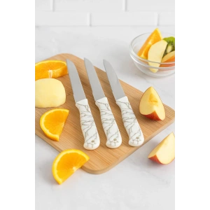 3’lü Paslanmaz Çelik Mermer Desenli Meyve Bıçak Seti