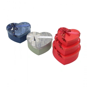 3PCS KALP ÇİZGİLİ MİX RENKLİ - KABARTMA DESEN KARTON HEDİYE KUTUSU KURDELALI 22X20-19X17-16X14CM (5468)