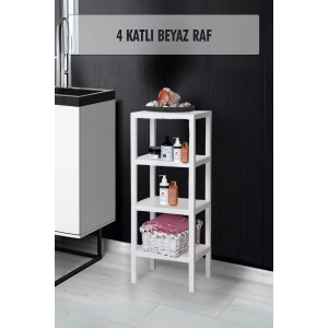 4 Katlı Beyaz Raf Kitaplık & Banyo Düzenleyicisi 100 cm