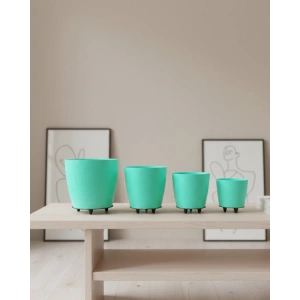 4’lü 3D Ayaklı Yeşil Saksı Seti Dekoratif Modern Tasarım