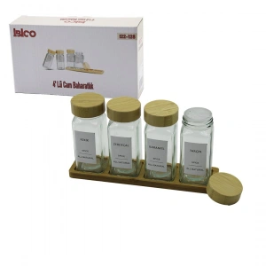 4PCS BAMBU KAPAKLI CAM TUZLUK - BİBERLİK - BAHARATLIK 120ML (5468)