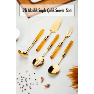 5 Parça Gold Servis Seti & Servis Sunum Seti Amber ( Kepçe / Kevgir / Sıpatula / Çatal / Kaşık )