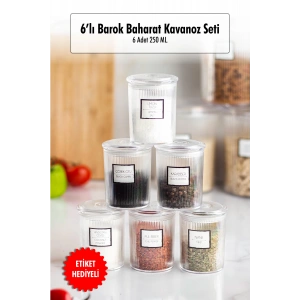 6lı Barok Yuvarlak Baharat Kavanoz Seti & Saklama Kabı & Erzak Kabı (6*250 ML)