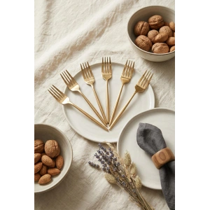 6lı Lüks Gold Paslanmaz Çelik Tatlı Çatalı Seti (16 cm)