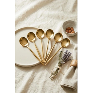 6lı Lüks Gold Paslanmaz Çelik Tatlı Kaşığı Seti (16 cm)