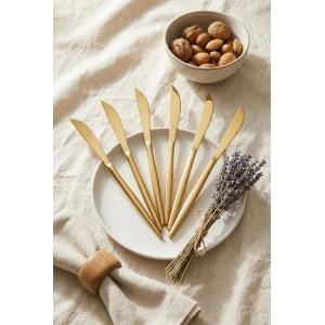 6lı Lüks Gold Paslanmaz Çelik Yemek Bıçağı Seti (21 cm)
