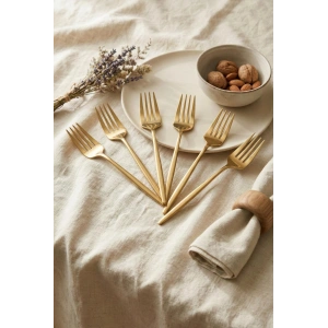 6lı Lüks Gold Paslanmaz Çelik Yemek Çatalı Seti (21 cm)