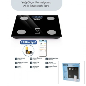 SİYAH YAĞ ÖLÇER AKILLI BLUETOOTH CAM BASKÜL PİLLİ 180KG/50GR 26X26CM 8-KİŞİ HAFIZA LCD EKRAN ℃ GÖSTERGE SBS-4470 (5468)