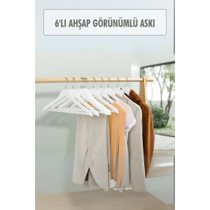6’lı Ahşap Görünümlü Askı Beyaz 44 cm