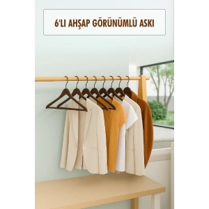 6’lı Ahşap Görünümlü Askı Kahve 44 cm
