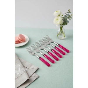 6’lı Paslanmaz Çelik Pembe Tatlı Çatalı Seti