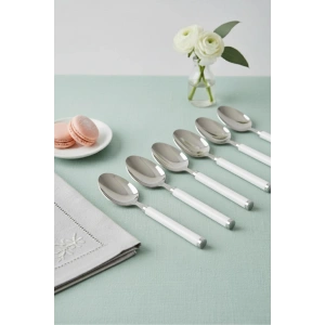 6’lı Paslanmaz Çelik Tatlı Kaşığı Seti Beyaz Saplı 15 cm