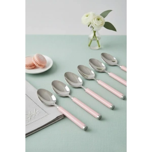 6’lı Paslanmaz Çelik Tatlı Kaşığı Seti Somon Pembe Saplı 15 cm