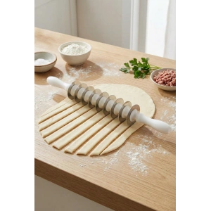 9 Bıçaklı Paslanmaz Çelik Mantı Merdanesi & Pratik Hamur Kesme Aparatı (43 cm)