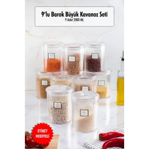 9lu Barok Yuvarlak Büyük Kavanoz Seti & Saklama Kabı & Erzak Kabı (9*2000 ML)
