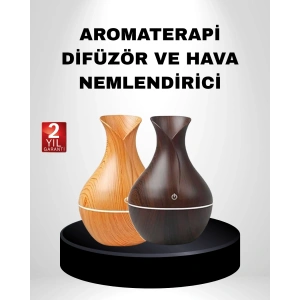 Ahşap Desenli Aromaterapi Difüzör 130 ml Ultrasonik ve 7 Renk LED Işıklı